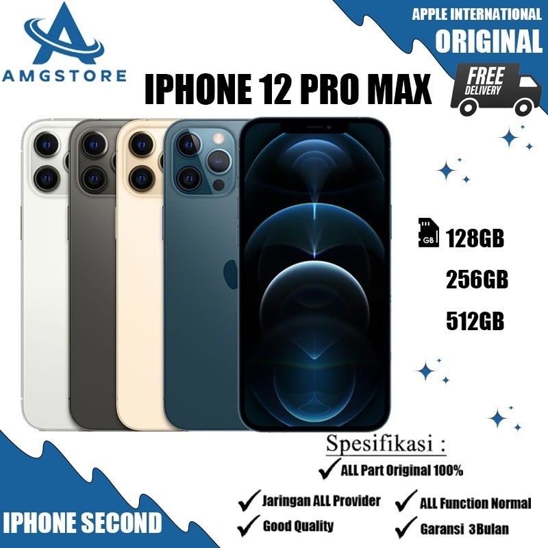 iPhone 12 Pro Max 128GB/256GB/512GB Second Fullset Mulus No Minus LCD Original 100% No Recond No Refurb Good Conditions Like New Bergaransi