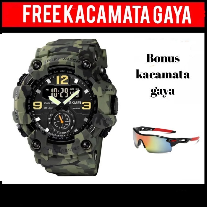 TERMURAH Paket JAM TANGAN Pria Skmei 1637 loreng army original free kacamata