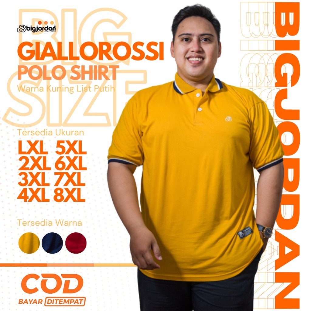 GIALLOROSSI Polo shirt baju kaos big size 2XL 3XL 4XL 5XL 6XL 7XL 8XL kaos kerah pria jumbo kuning o