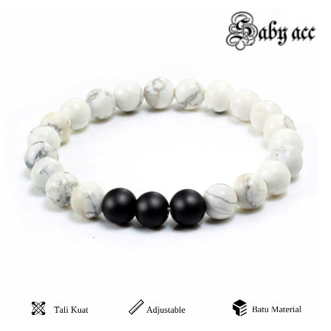 Gelang Couple Batu Howlite Black Onyx Doff Asli  Saby