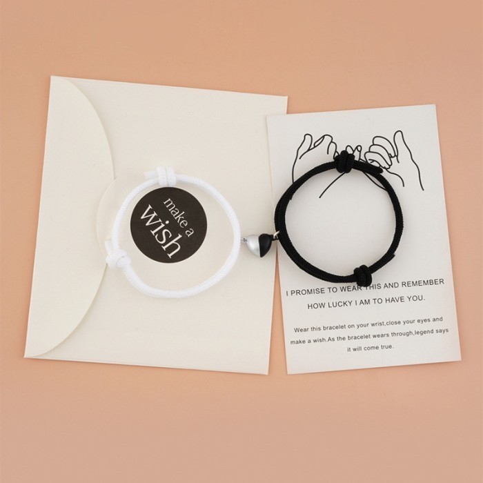 Gelang Couple Pria Wanita Magnet Hati Pasangan Sahabat B&W