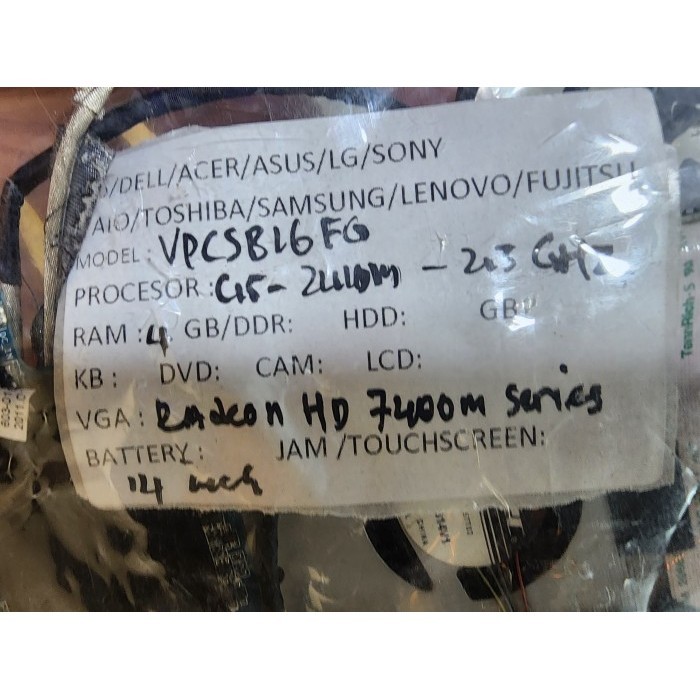 motherboard sony vpsb16fg mbx-237 core i5-2410M  ram  vga radeon 7400M