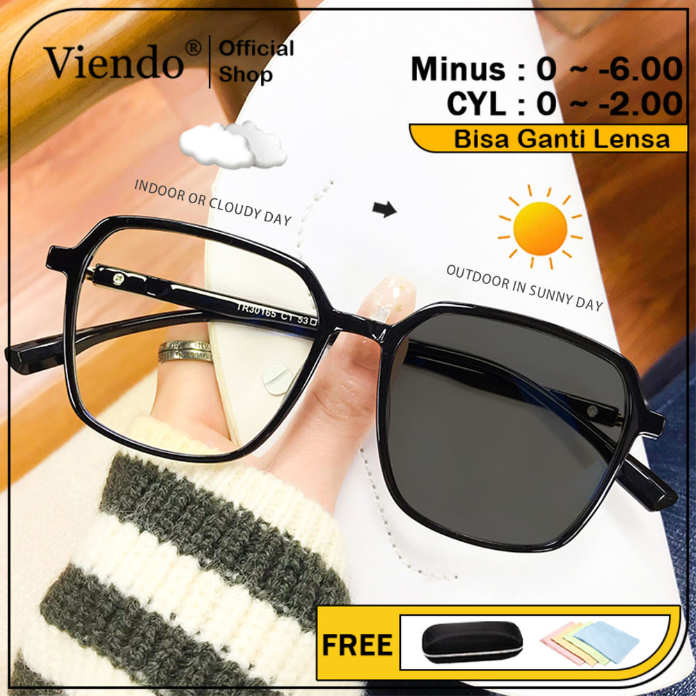 Viendo Kacamata Photocromic Minus Wanita Pria Silinder Anti Radiasi Blueray Kaca Mata Optik Frame