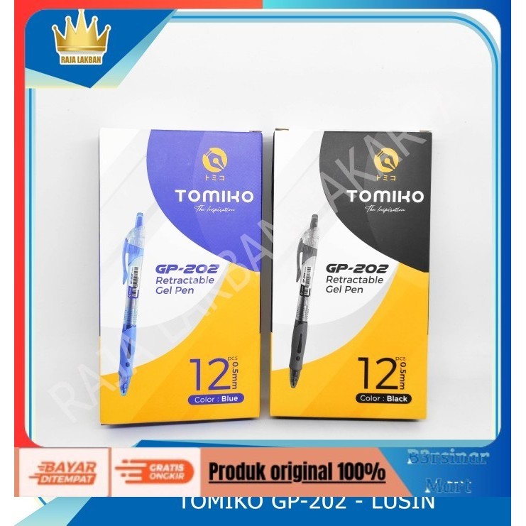

[[KUALITAS TERBAIK]] Pulpen TOMIKO Retractable Gel Pen GP 202 0.5 MM LUSIN Hitam COD