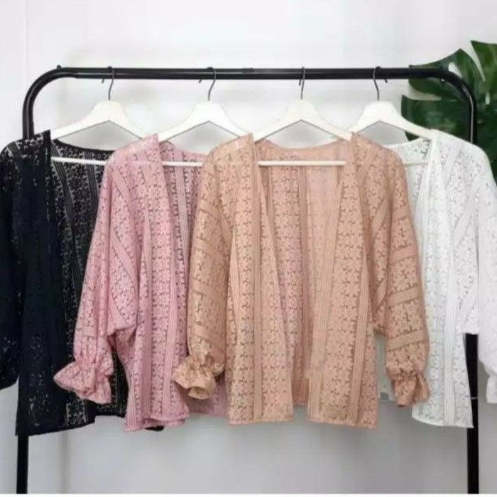Cardigan Brokat Lengan Panjang Atasan Brokat Wanita Modern COD