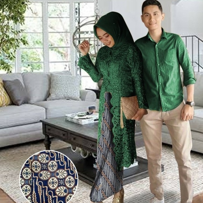 Couple kebaya nuryani hijau botol baju pasangan pesta mewah nur KTF