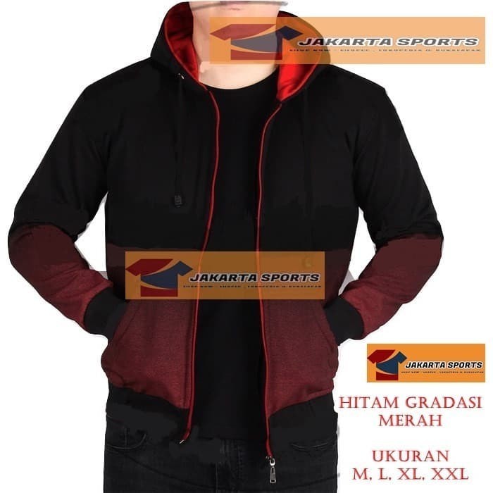 ✨BESTSELLER✨ -JAKET GRADASI HITAM PUTIH KOMBINASI - HOODIE PRIA WANITA MURAH POLOS - Merah, M