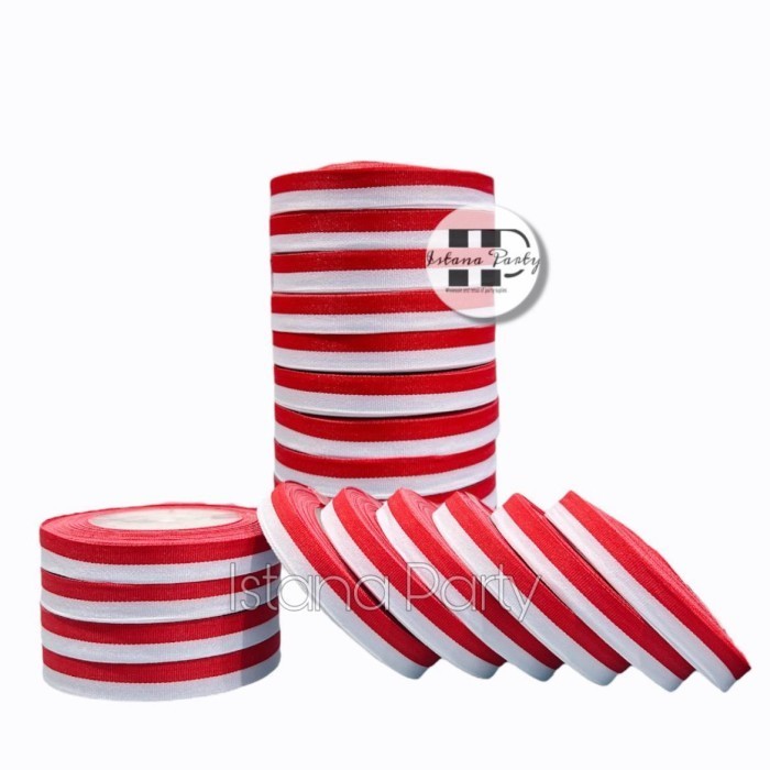 

( 1 pack isi 10 ) Pita Satin Merah Putih 0,5 Inch / Pita Merah Putih 1,27 Cm