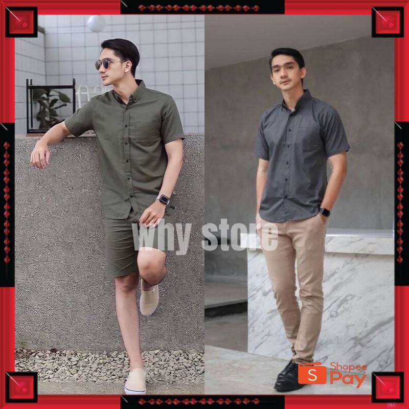 KAIN ADEM LEMBUT HALUS TEBAL / kemeja pria lengan pendek hijau army kemeja kantor tangan pendek kasu