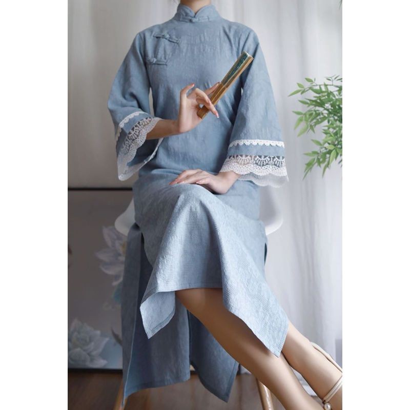 Chinese cheongsam, pure cotton jacquard, loose and comfortable dress for women