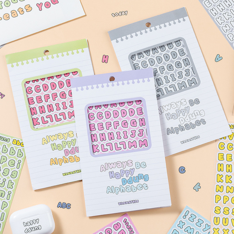 

COD Stiker Transparan Huruf Inggris Warna Permen Buku Besar Tangan Stiker Label Stiker Dekoratif DIY