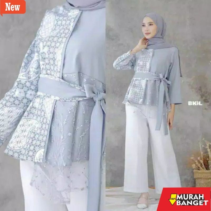Blouse Wanita Kekinian BLOUSE STRIPY FRESIA PUTIH HITAM SALEM SOFTBLUE DARK GREY BLOUSE H8928Q Ruffl