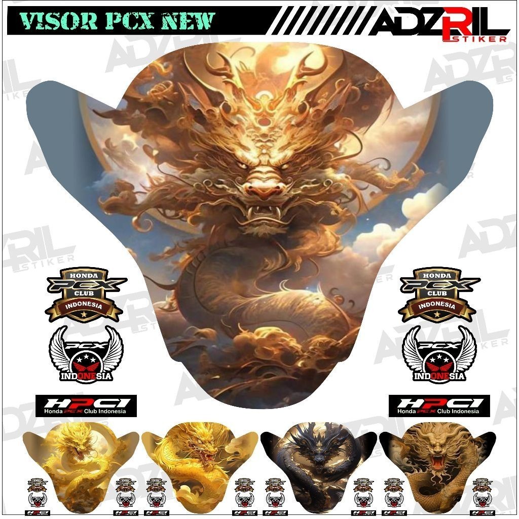 Stiker visor Winshield HONDA PCX 160 NEW GAMBAR NAGA EMAS (033) / stiker  Winshield  NAGA HIJAU/stik