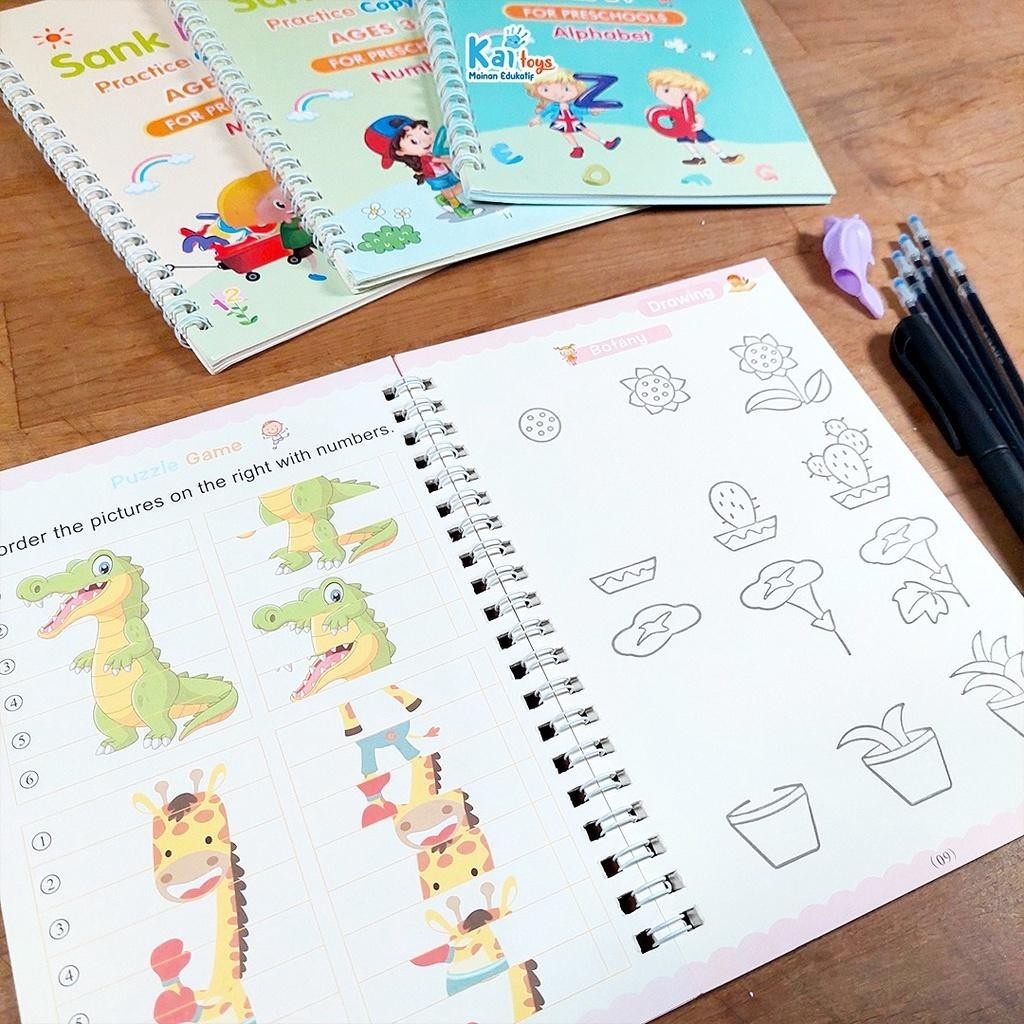 

[PL] 4pcs sank magic book buku belajar menulis anak buku angka huruf buku edukasi anak tk sd paud