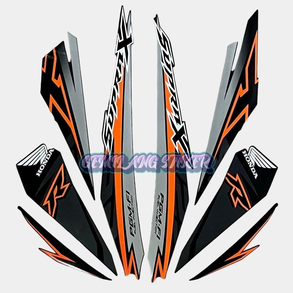 Striping Decal Polet Sticker Honda Supra x 125 fi 2018 hitam oren oranye orange stiker Lis body moto