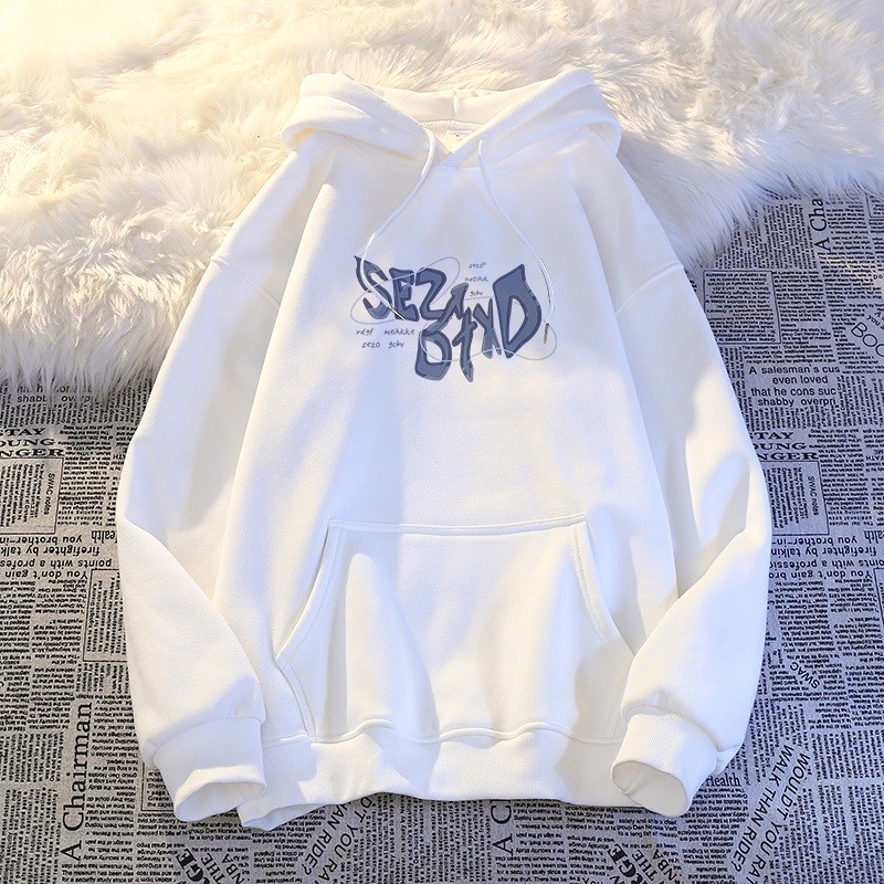 AZURABOUTIQUE Hoodie Sweater Lengan Panjang Blue Letter Korean Style/Sweater Crop/Baju Wanita/Switer
