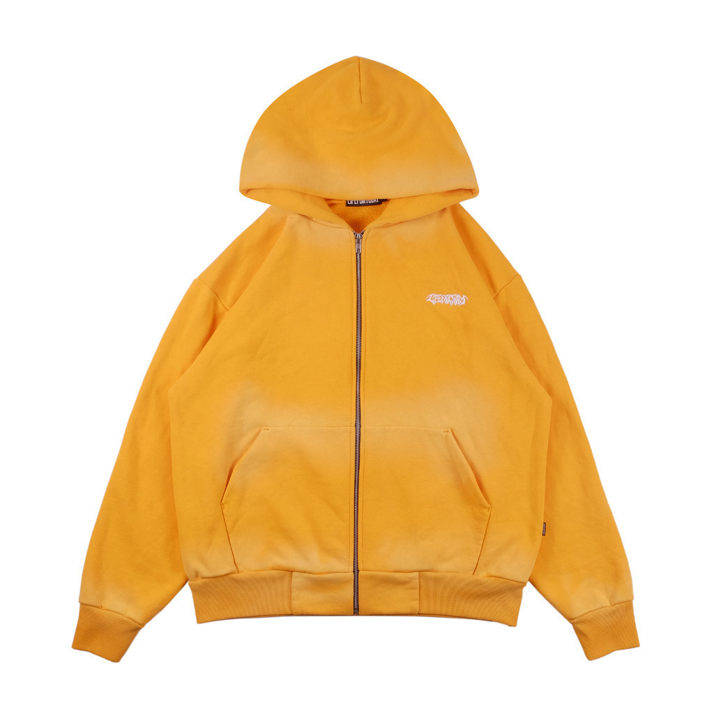 FADED BOXY ZIPPER HOODIE YELLOW WASHED LIFEFORTODAY