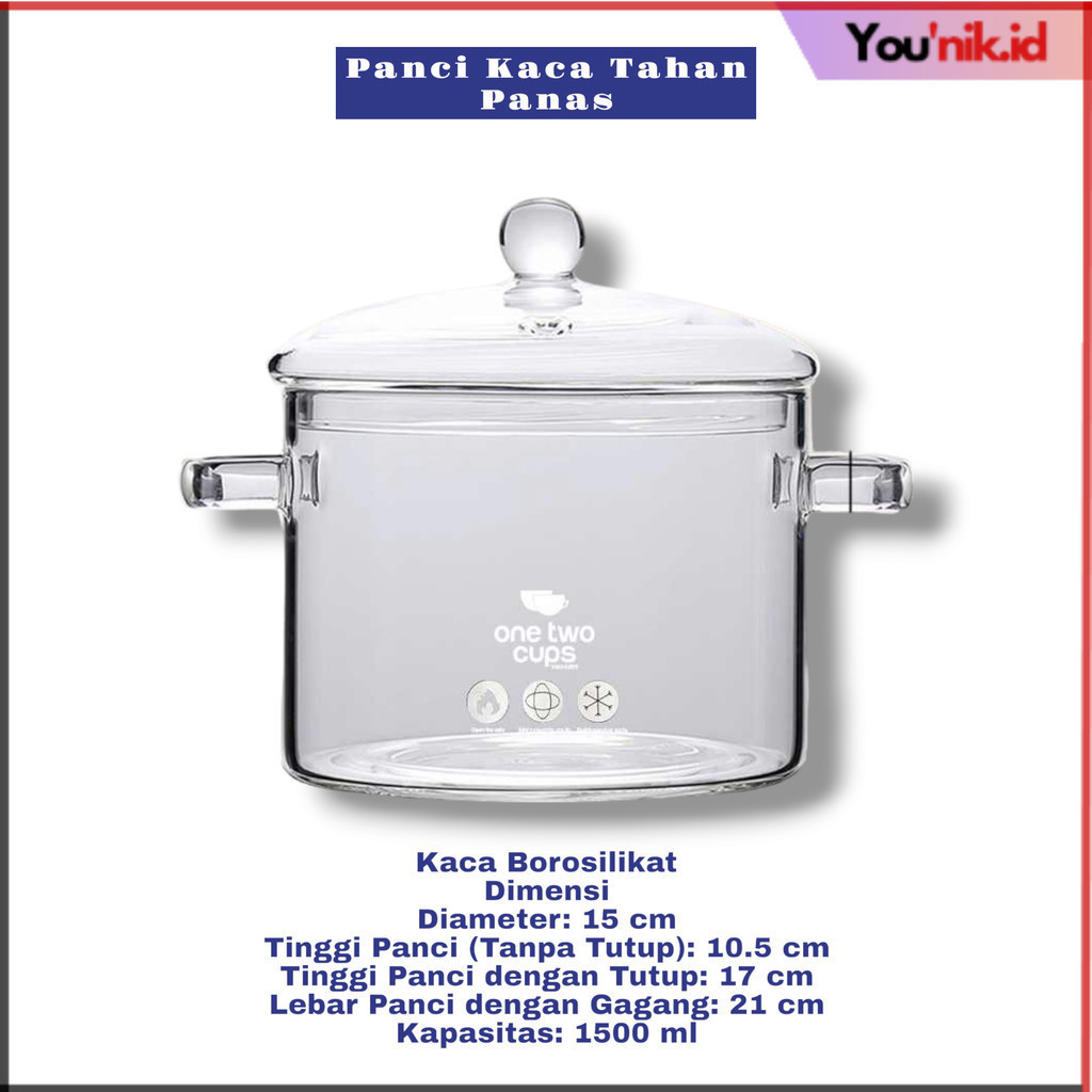 Younik - Panci Masak Kaca Borosilikat Pot Sup Tahan Panas Dan Api Ukuran 15cm