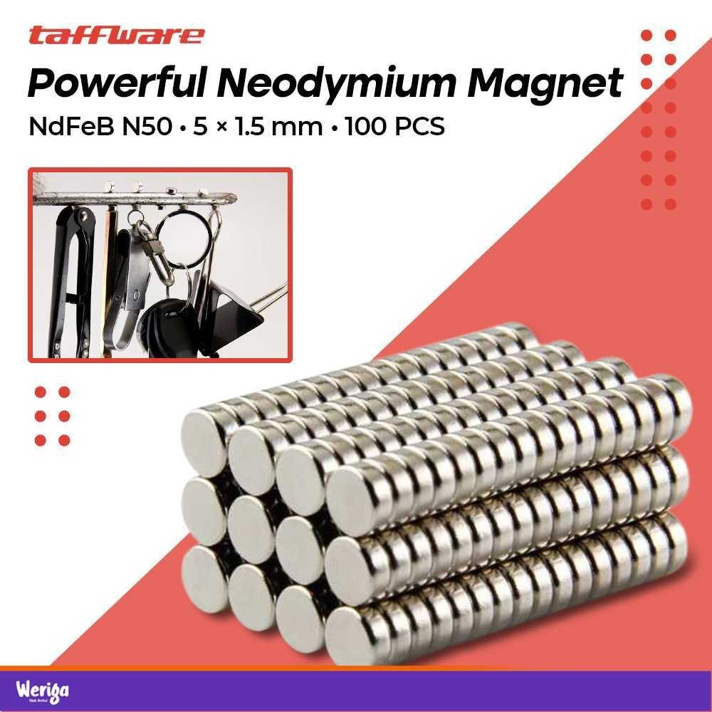 

Taffware Magnet Bulat Powerful Neodymium NdFeB N50 5x1.5mm 100 PCS