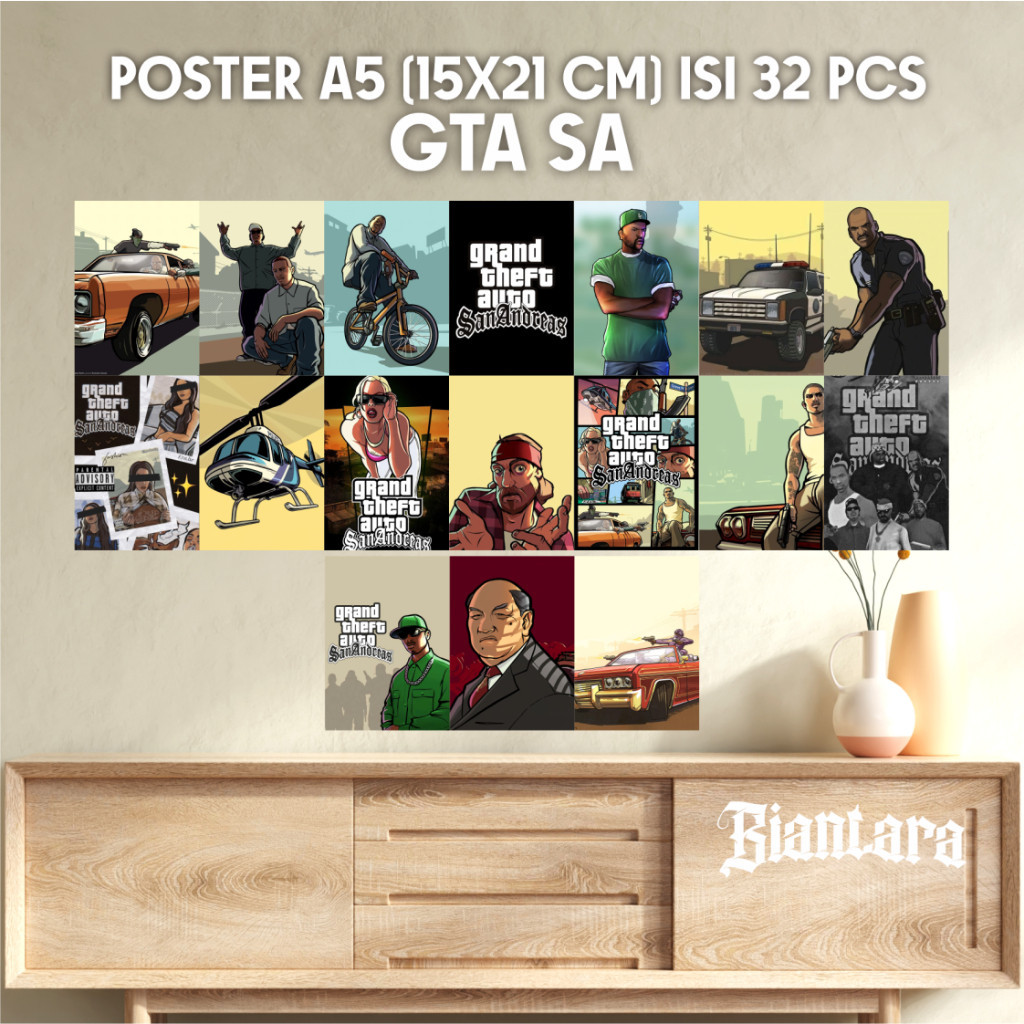 BIG SALE FREE PEREKAT  ISI 32 PCS POSTER DINDING AESTHETIC UKURAN A5 (15X21 CM) GTA SERIES PAJANGAN 