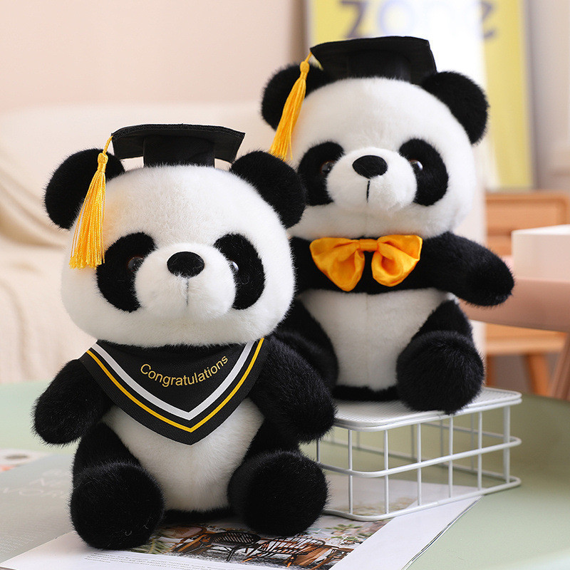 Hadiah Musim Wisuda Boneka Kartun Raksasa Panda Mainan Mewah Memakai Topi Docorial Wisuda Beruang Ke