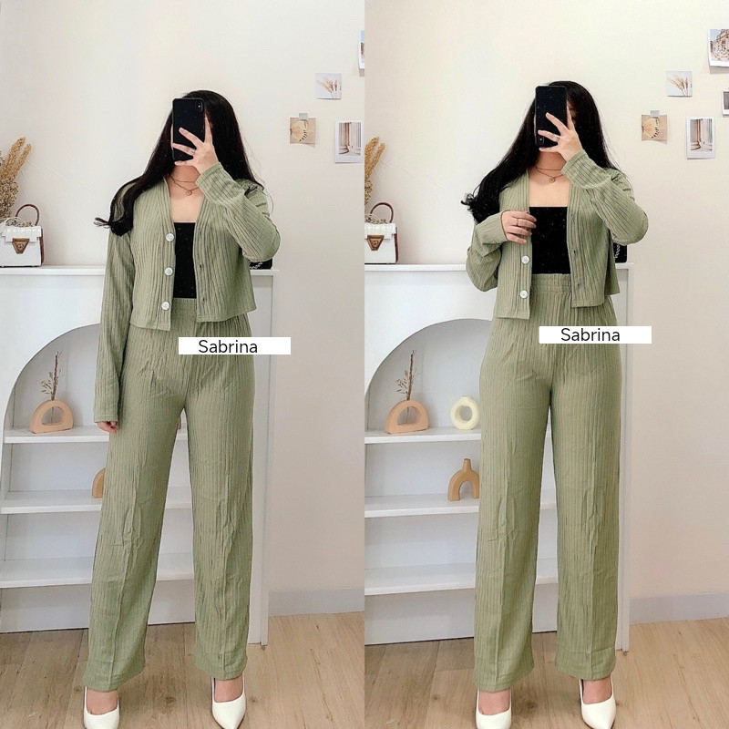Sabrina • Set Casey Premium Knit (Cardi+Pants) / Setelan Wanita Crop dan Celana Kulot