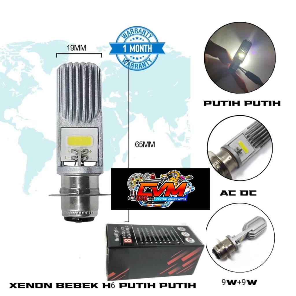Lampu Depan Led H6 Akai Racing Bolam Lampu Depan Led Kaki 1 Universal Motor Bebek & Matic Vario,Beat