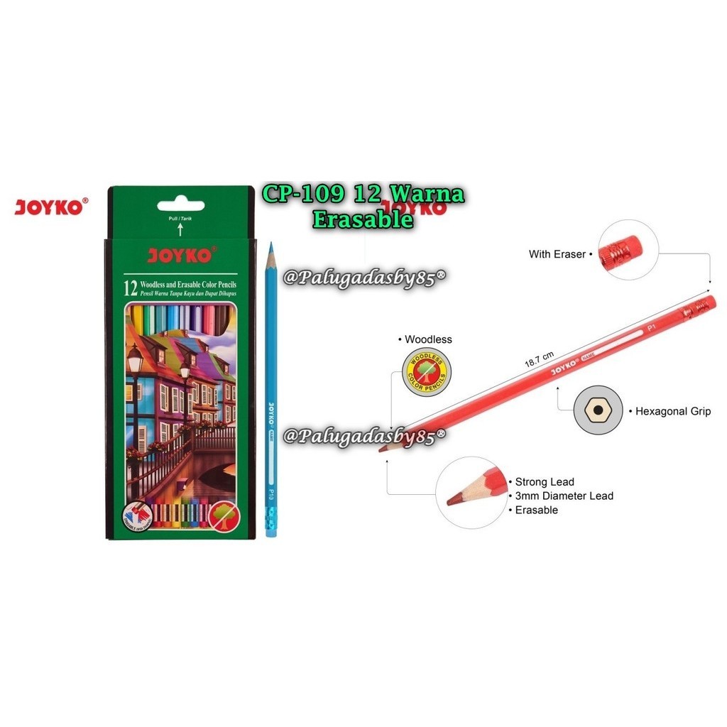 

(1 Set Isi 12 Warna) GROSIR Pensil Warna JOYKO CP-109 Erasable / Erasable Color Pencils CP-109