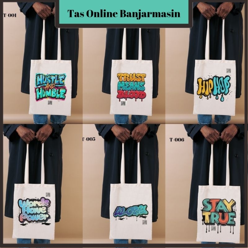 Tas Online Banjarmasin Grafiti - Tote Bag Kuliah Pria Bahan Kanvas Full Print