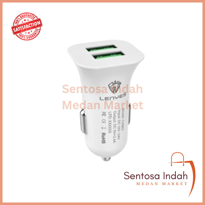 Charger Mobil 2 Port USB 5V 2.4A Lenyes CA863