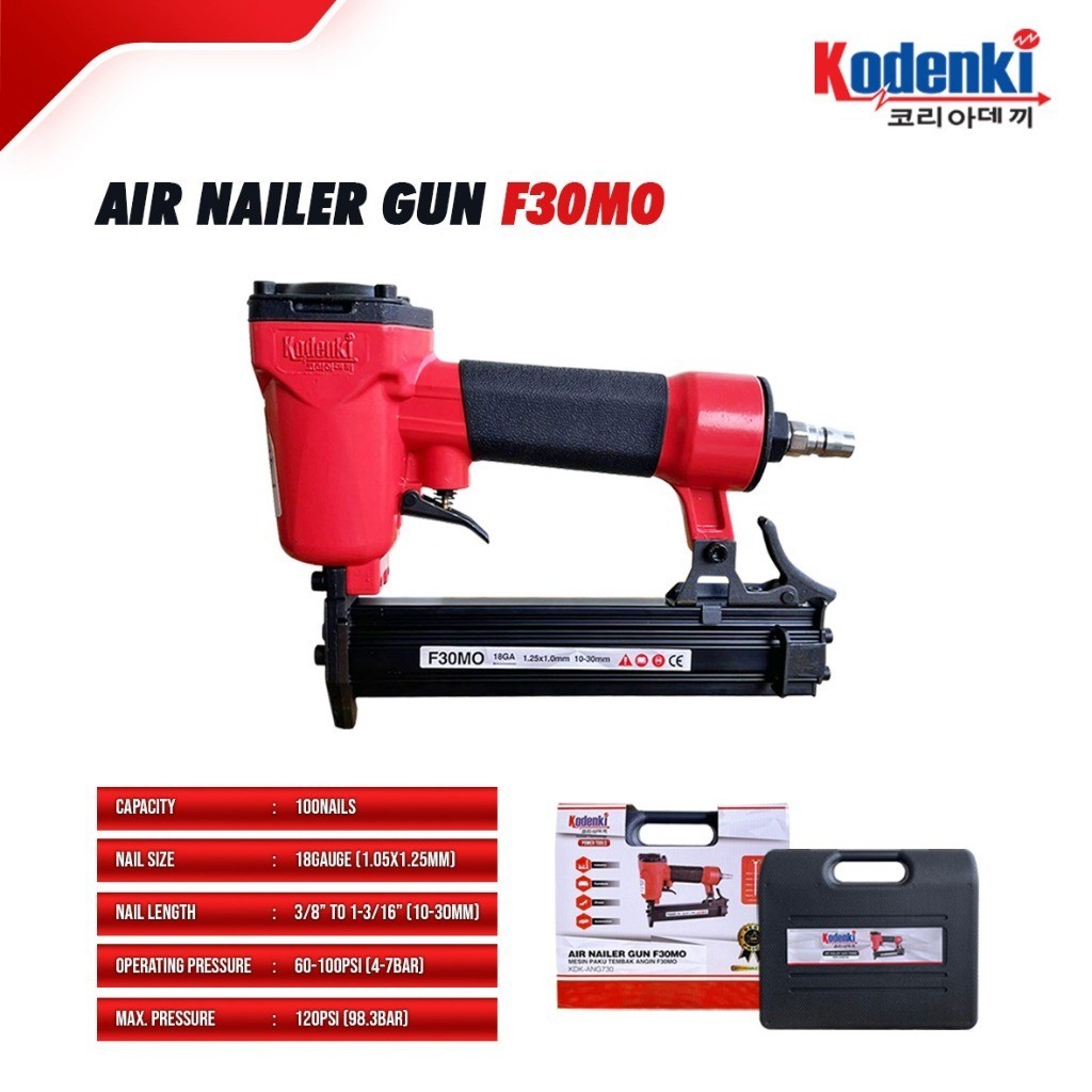 

Kodenki Air Nailer F30MO Mesin Air Nail Gun Alat Paku Tembak Stapler Gun F 30 - Alat Paku Tembak Lurus Stapler Angin F30 - Air Nailer Mesin Paku Tembak F30 Staples Angin F 30 Stapler - Mesin Isi Staples Kompresor Model Paku Lurus KDK-ANG730