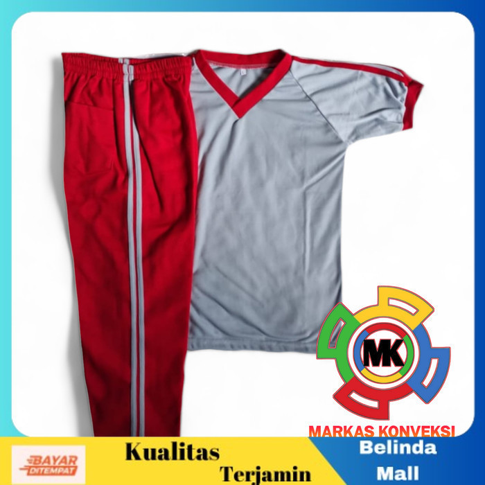 

⭐KUALITAS TERBAIK⭐ Stelan Olahraga Anak Sekolah SD SMP Seragam Abu Merah Pdk, XL Terlaris