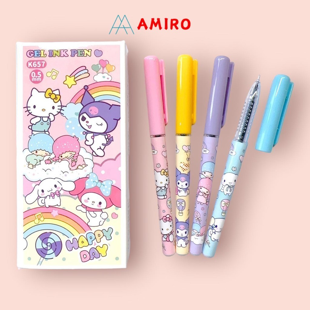 

(12Pcs) Pulpen Fancy Karakter Kuromi Lucu / Pen Gel Motif Karakter Cewe Cowo