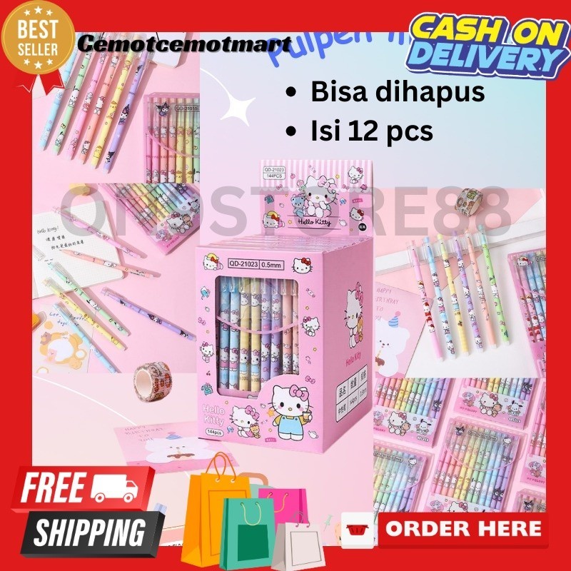 

[Cmt] Bolpoin Tinta Bisa Di Hapus Alat Tulis Sekolah / Pulpen Gel Hapus Karakter isi 12 pcs / Pulpen Erasable Tinta Hitam