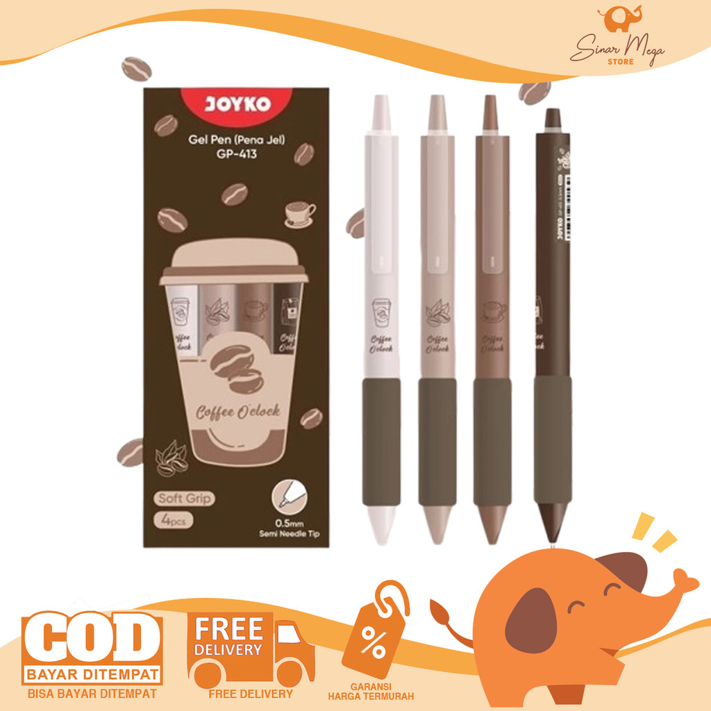 

JOYKO Gel Pen GP-413 Coffee O'Clock Black - Pulpen Pena Jel Hitam 0.5mm SET ISI 4 Murah