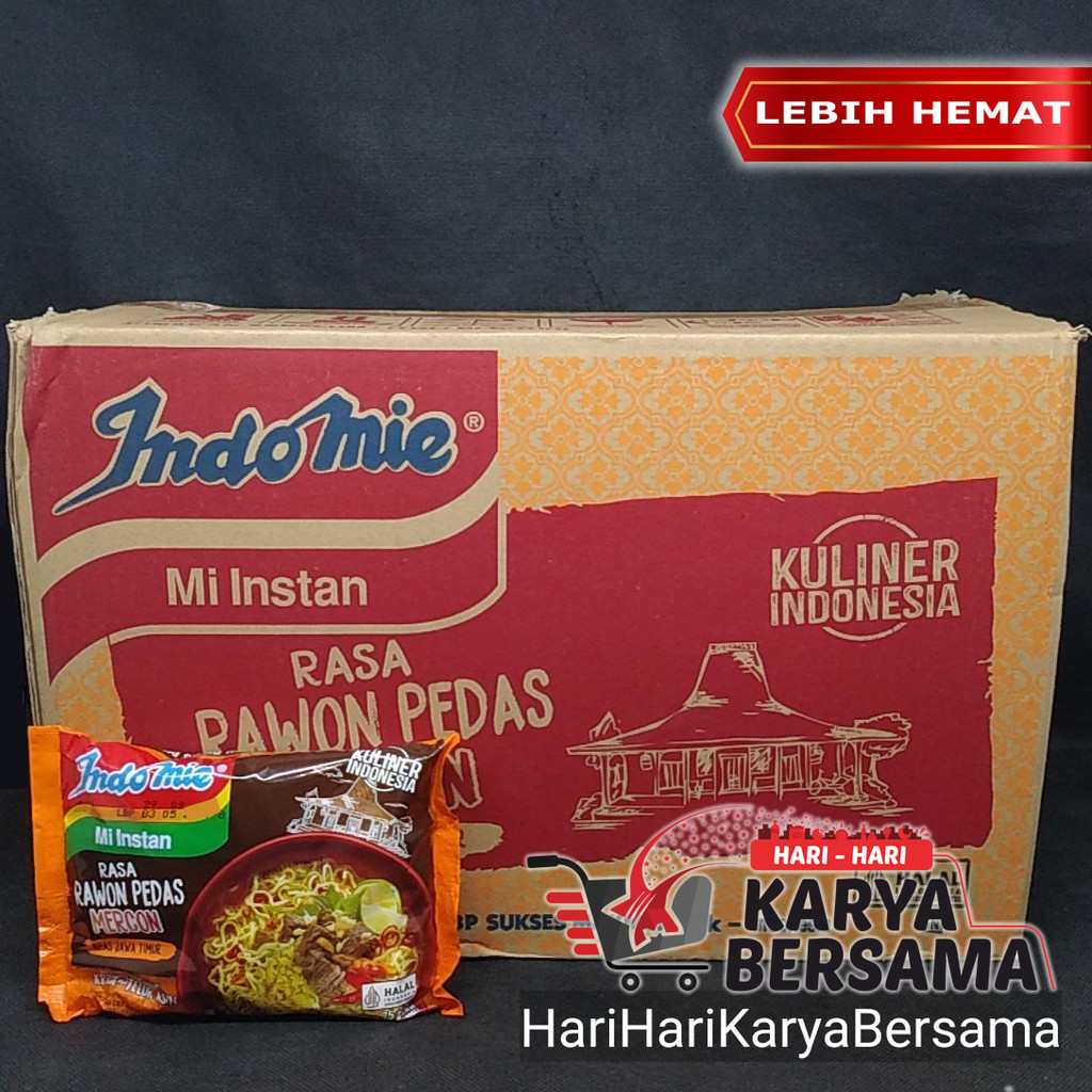 

INDOMIE MI INSTAN KUAH RAWON PEDAS MERCON PER KARTON ISI 40'S X 75GR