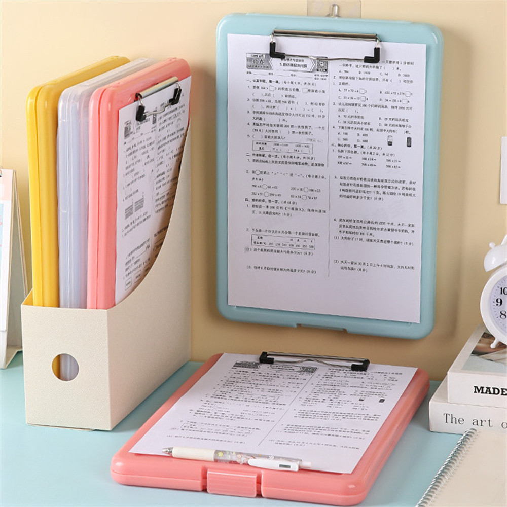 

A4 File Folder Multifunctional Writing Pad Folder Plastic Storage Clipboard Document Organizer Clip Board With Pen Holder