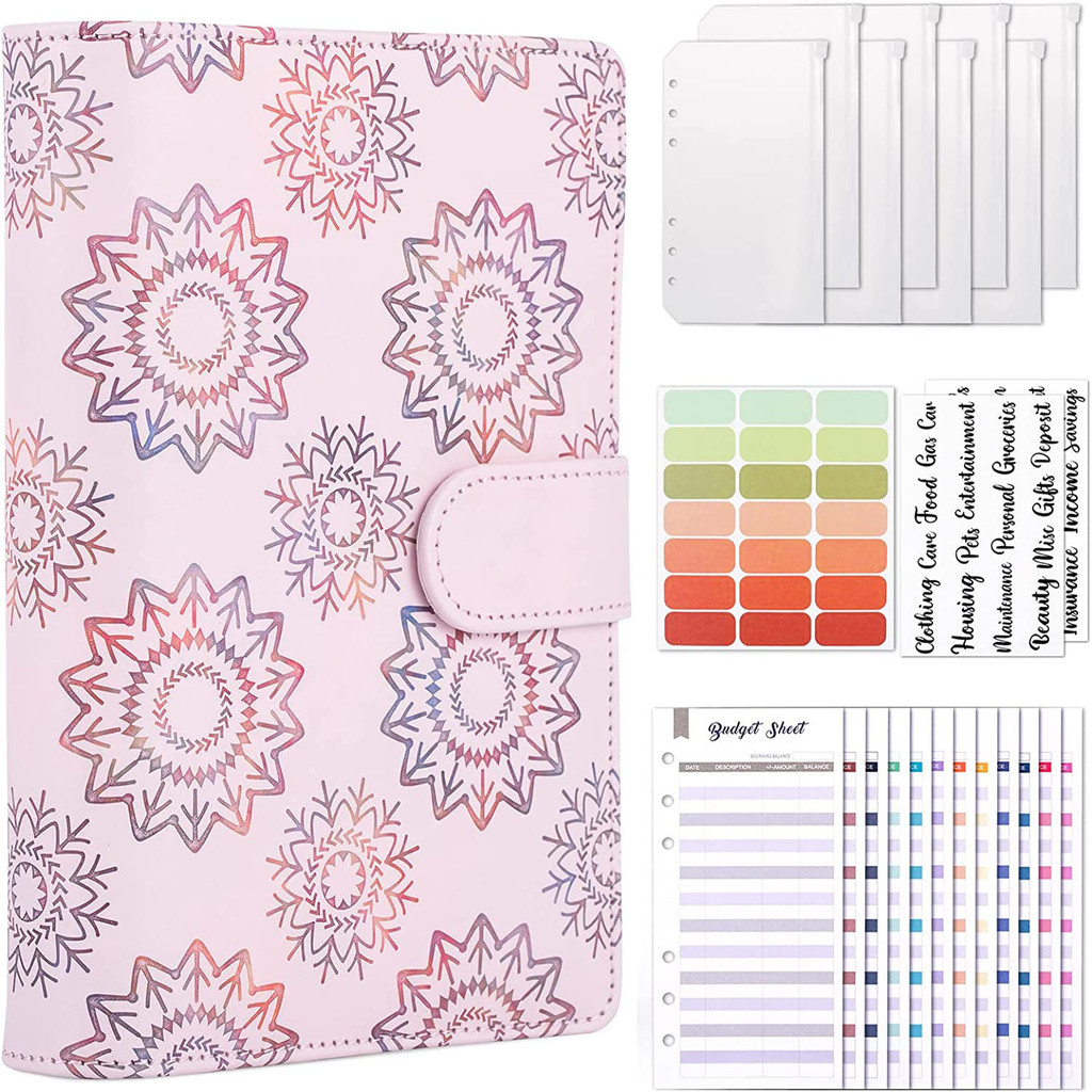 

A6 PU Leather Budget Binder with 8pcs Zipper Cash Envelopes, Cash Organizer for Money Saving with 12pcs Bill Budgeting Sheets