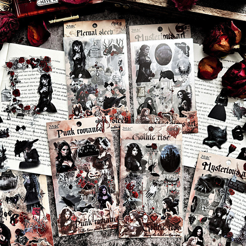 6 Sheets/pack Stickers Set Vintage Gothic Aesthetic Stickers Decor for Journaling Scrapbooking Water