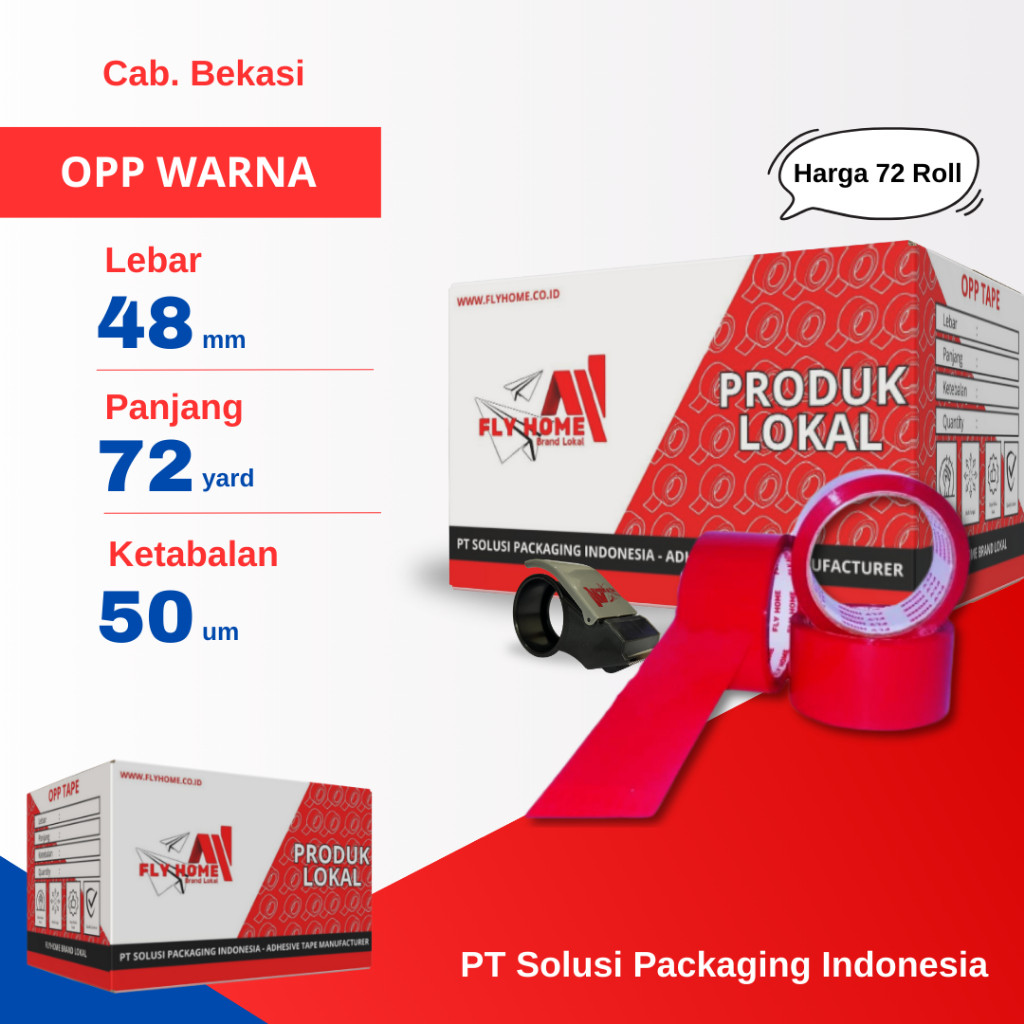 

FLYHOME 1Dus Lakban Warna Merah 48x72Y 2 Inchi 72 Yard CARGO