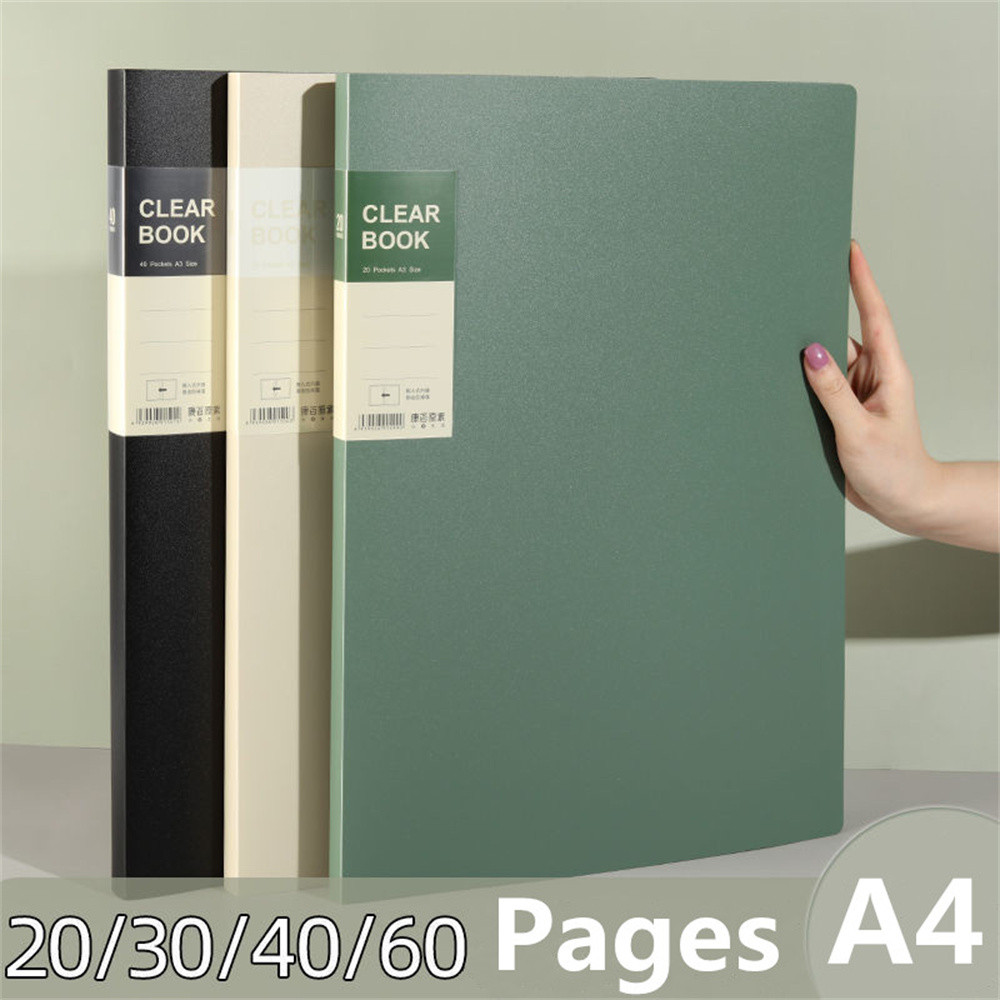 

A4 File Folder Display Book 20/30/40/60 Pages Transparent Insert Paper Document Organizer Bag Office School Supplies