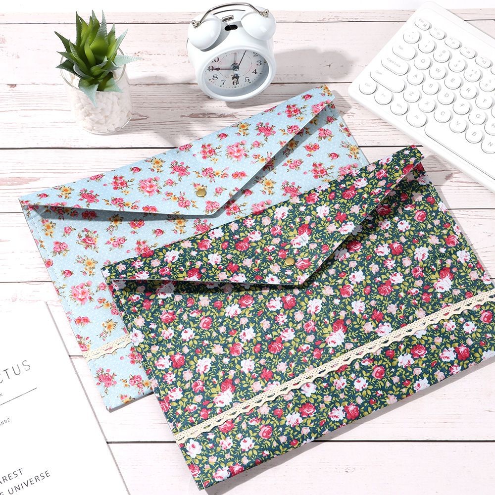 

Cute Elegant Little Floral Flowers Felt Cotton Fabric A4 File Folder Large Capacity Document Bag Filing Briefcase Organizer Bag