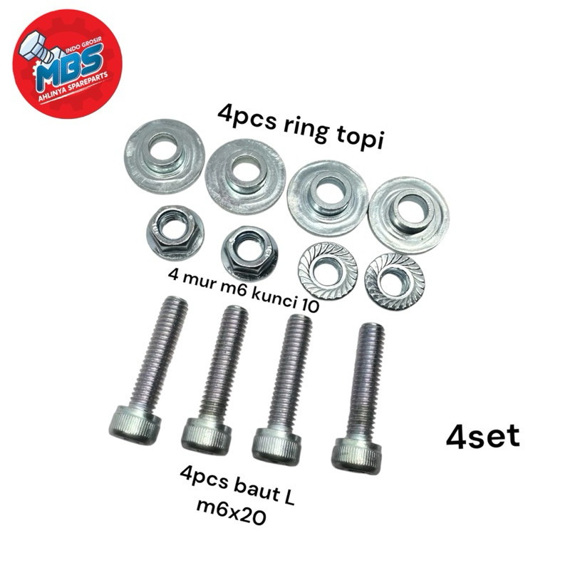 4set ring bos baut 10 L m6x20 mur m6 baut ring mur set plat nomer baut original