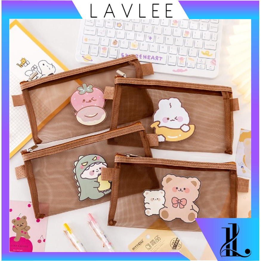 

Lavlee - S5776 Tempat Pensil Zipper Coklat Motif / Tempat pensil jaring zipper transparant / Tempat Makeup Model Jaring Transparan