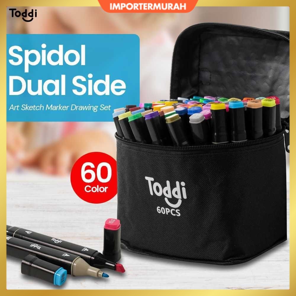

Toddi Spidol Dual Side Fine Art Brush Pen Art Marker Set 60 Color - HL270