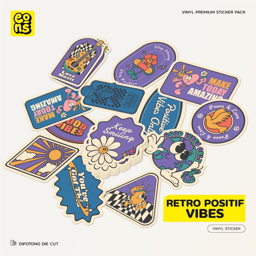 

Sticker Retro Positive Vibes Bahan Vinyl Waterproof Stiker Laptop Diary Notebook Journal