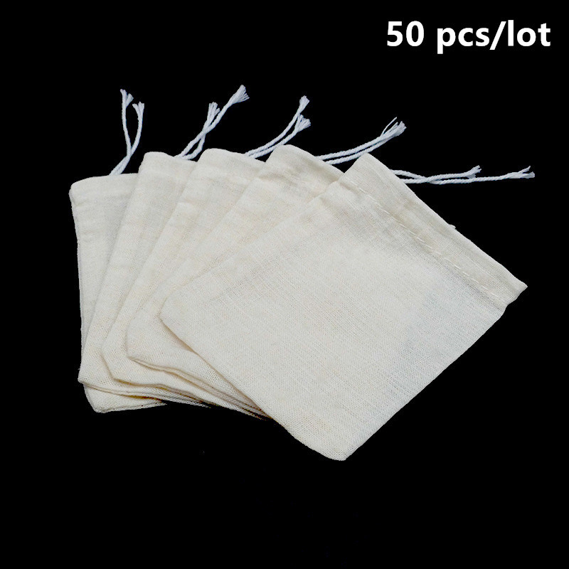 

50 Pcs 6x8/8x10/10x15cm Tea Empty Cotton Muslin Bags with Drawstring Multipurpose Mini Sachet Storage Pouches Jewelry Package