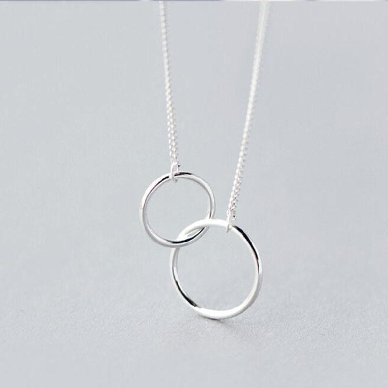 Double Circle Interlock Clavicle Short Necklace Silver Color Necklace For Women collares erkek kolye