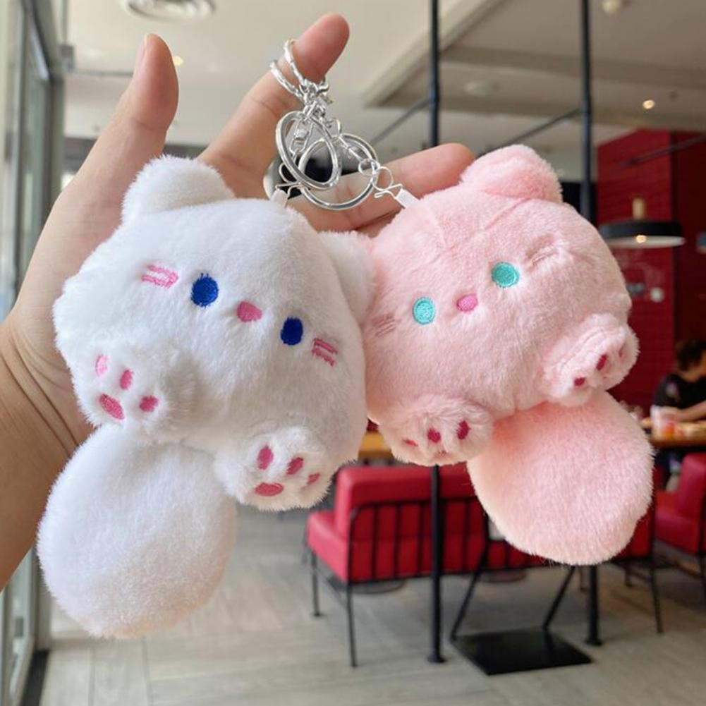 Cat Keychain White Cat Plush Keychain Cute Cat Plush Keychain Pendant with Squeaker Adorable Anime K