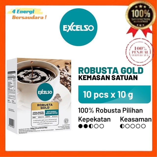 

Kopi EXCELSO Robusta Gold - Bubuk Kopi 1 Folding Box (10 x 10 gr) 4 Energi Bersaudara